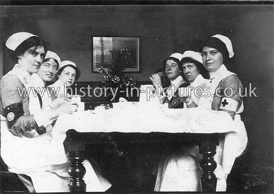 Nurst taking tea, St John's Hospital, Weston Favell, Northamptonshire. c.1916.